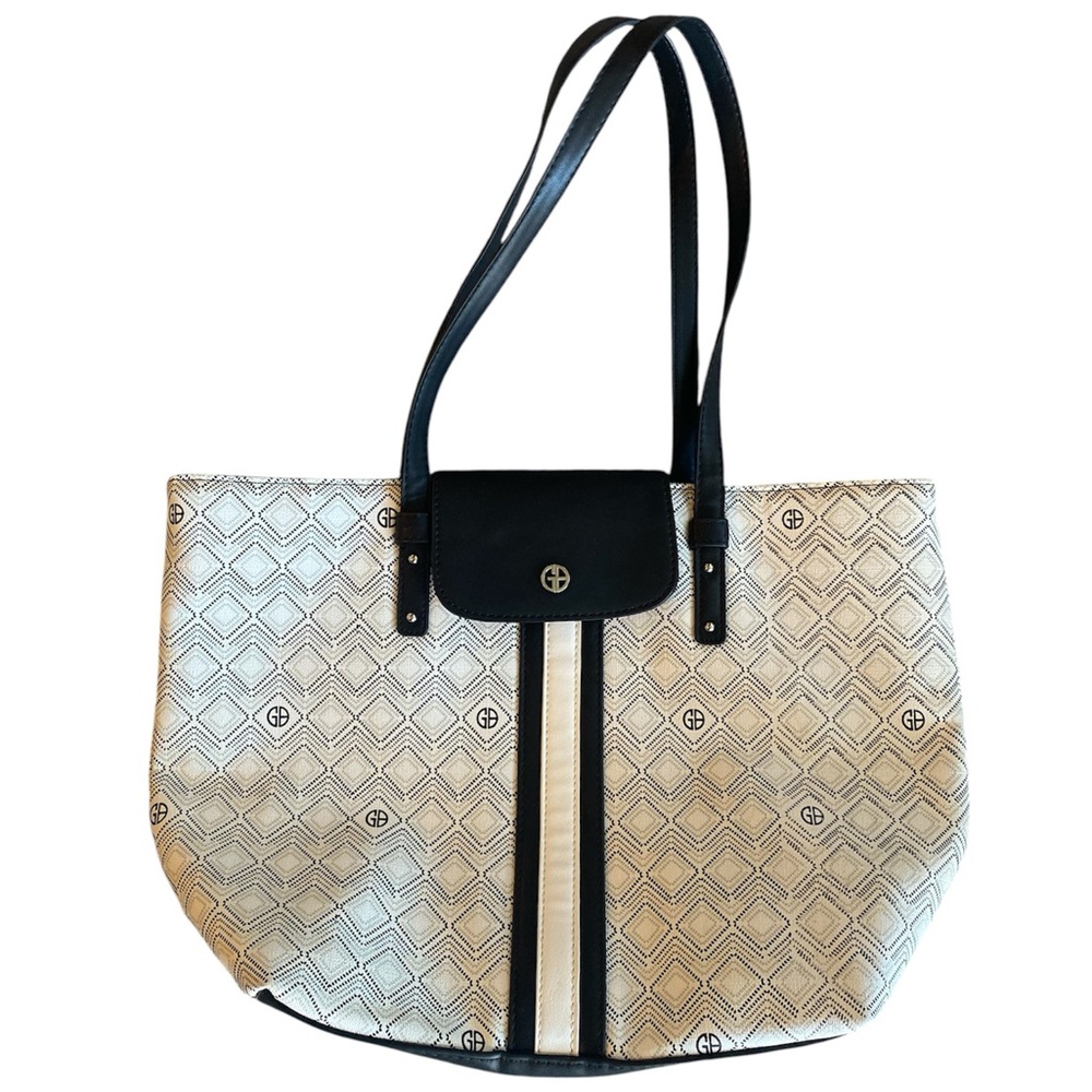 Giani Bernini EUC Black & White Diamond Monogram Pattern Shoulder Tote Bag